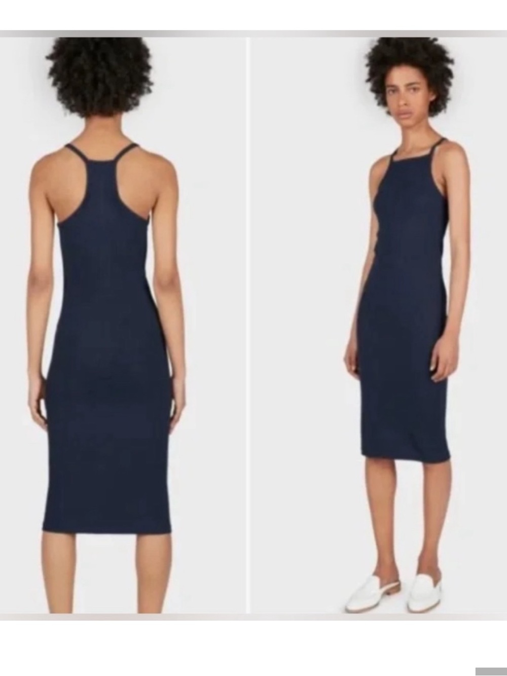 Everlane Pima Cotton Navy Ribbed Racerback Midi Dress Small